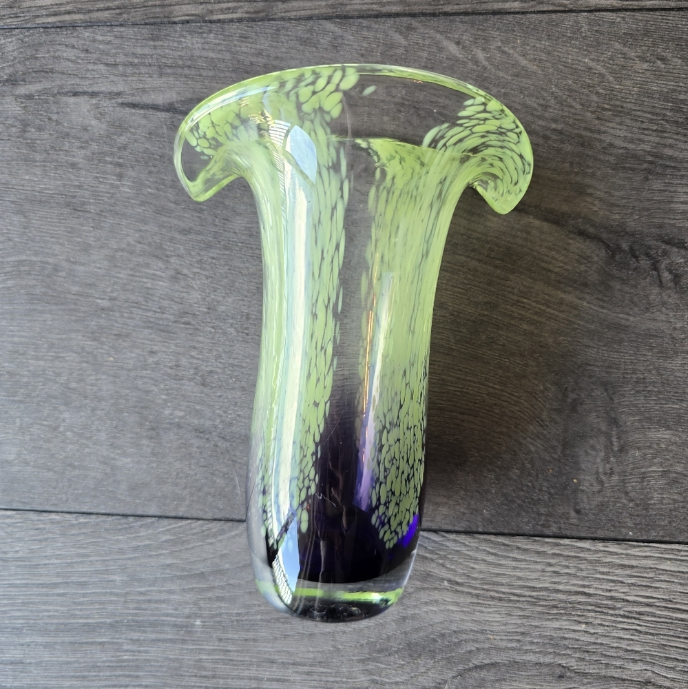 Teleflora Murano Style Art Glass Vase Green Purple